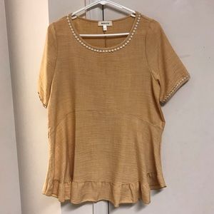 Yellow ROOLEE peplum top with white detail